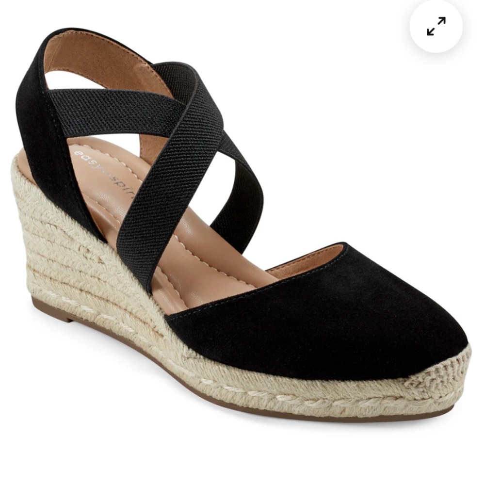 Easy Spirit Black Espadrille Wedge Sandals